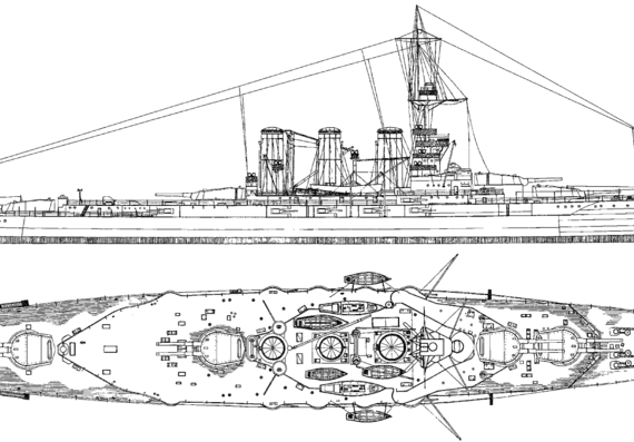 Корабль HMS Tiger [Battlecruiser] (1914) - чертежи, габариты, рисунки